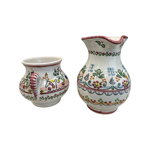 Cruz Family from Spain Signed Colored Dot Ceramic Creamer and Sugar Bowl - Picture 4 of 9